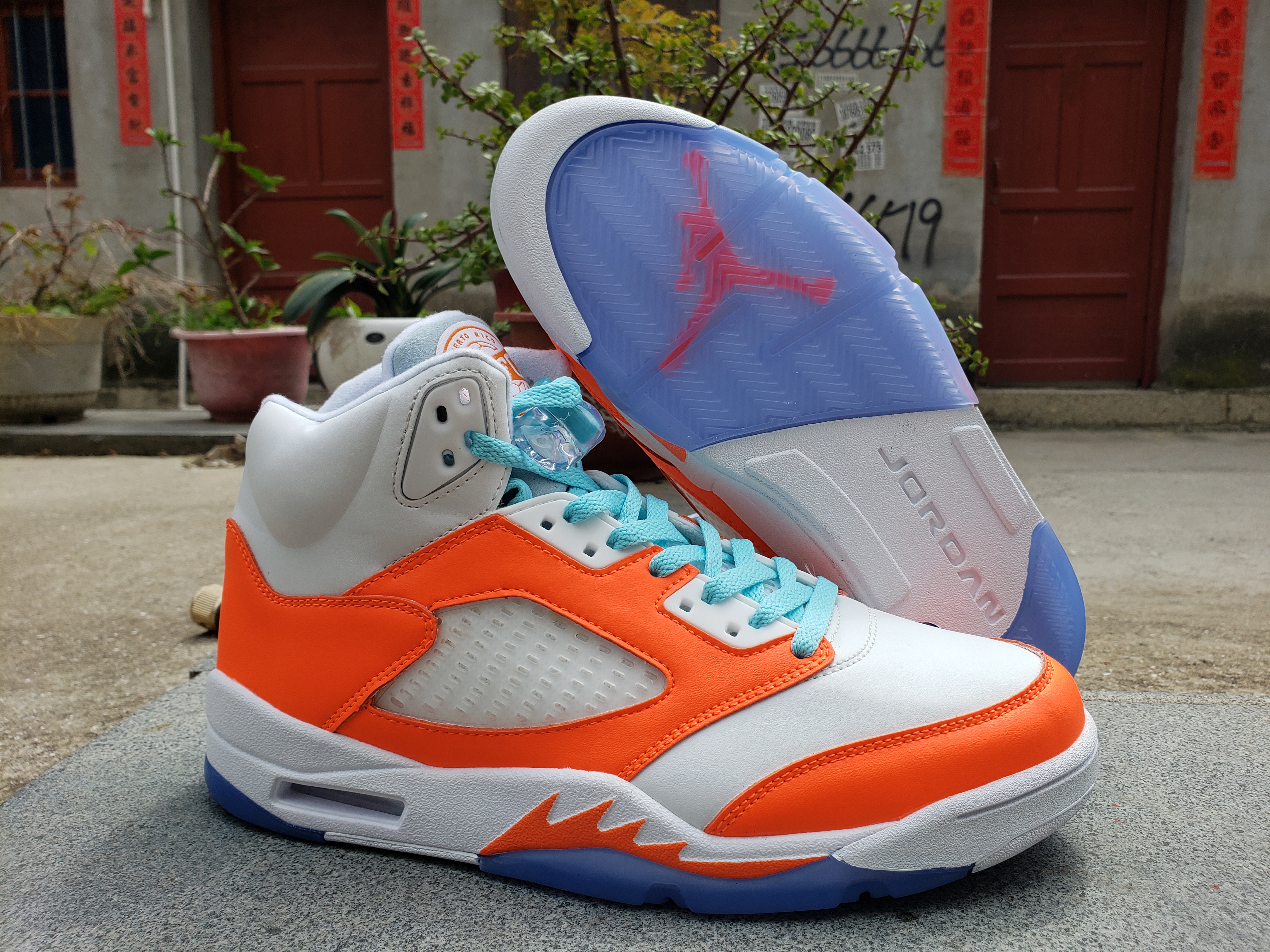 2022 Air Jordan 5 White Orange Jade Blue Shoes - Click Image to Close